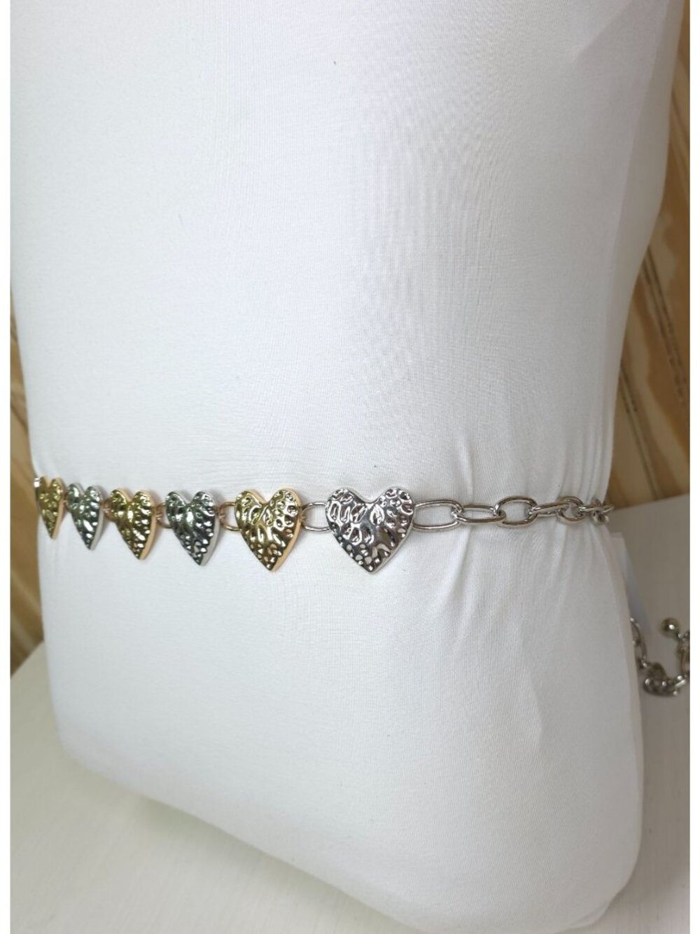 Haute Hippie Gold & Silver Heart Chain Belt L/XL Alloy 1.5" Wide 43"Long w/chain - Picture 4 of 11